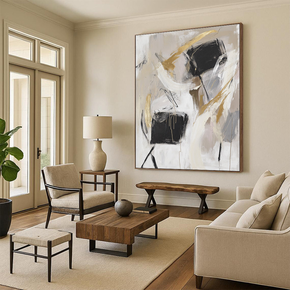 Black and Gold Abstract Painting for Luxury - Minimalist Home Offices GAB0915