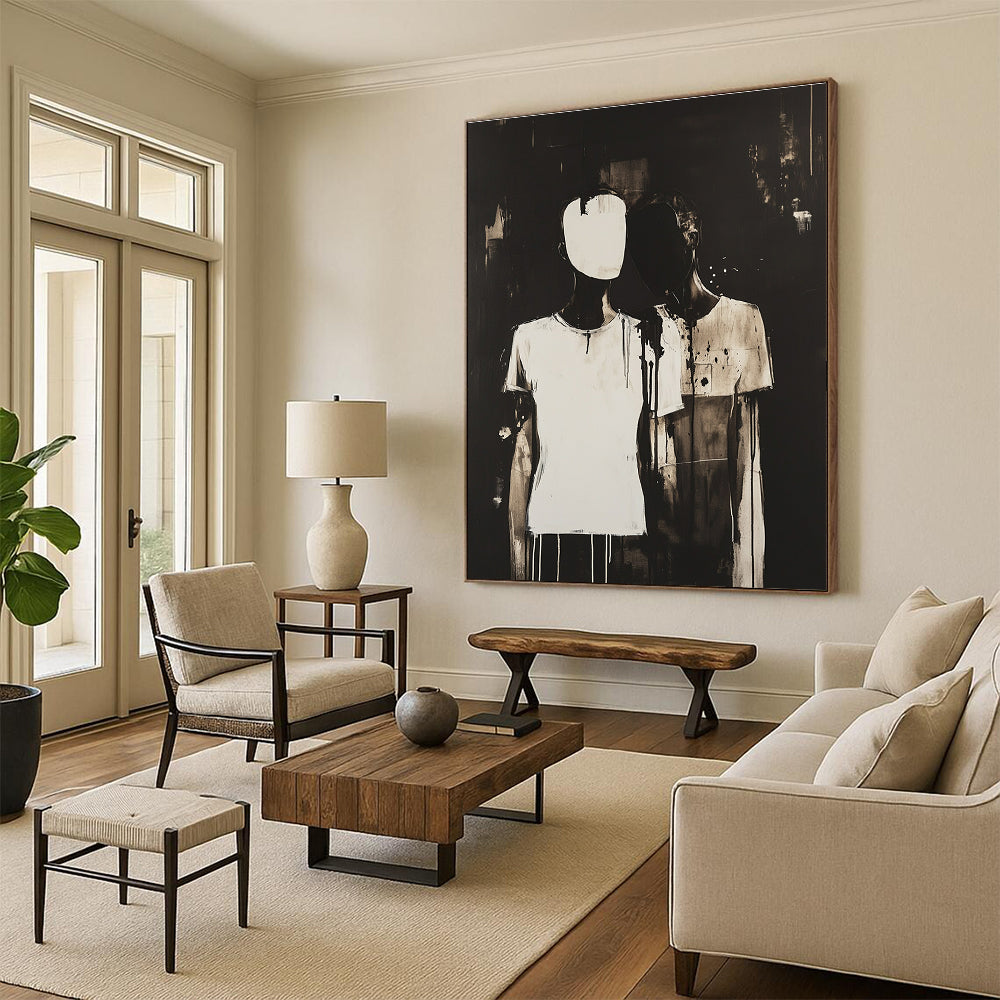 Monochrome Figures Raw Abstract Painting for Expressive Interiors GAB1496