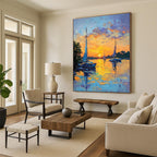 Sailboats at Sunset Serene Abstract Painting for Waterfront Homes GAB1439
