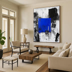 Blue Square in Black and White Chaos Abstract Painting with Focal Contrast WINK025
