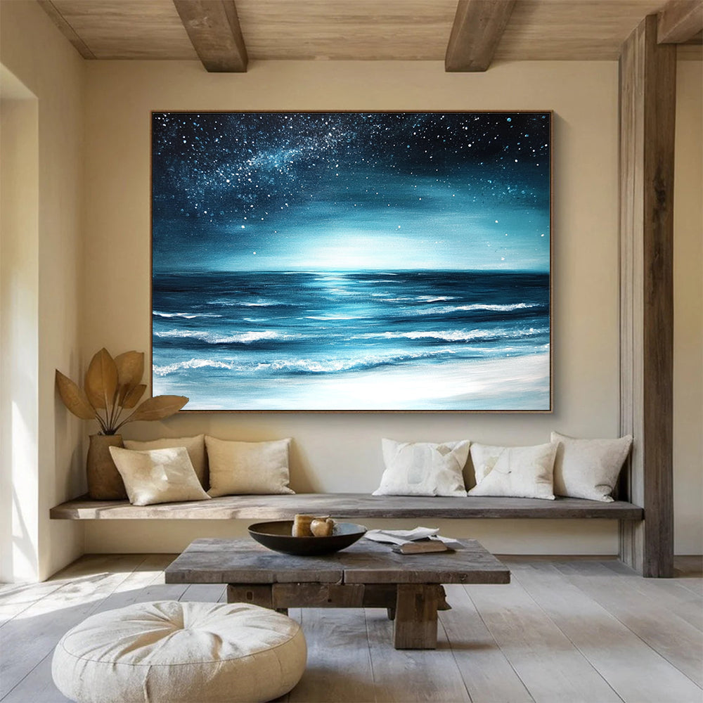 Starry Night Ocean View Painting with Serene Dreamy Ambiance ABS554