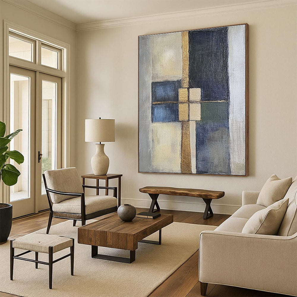 Geometric Color Block Abstract Painting with Metallic Accents WINK814