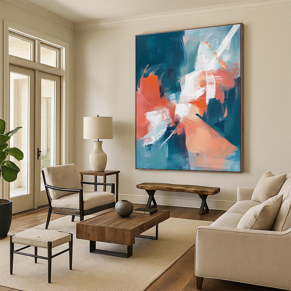 Teal Orange Abstract Fusion Painting with Subtle Blends WINK641