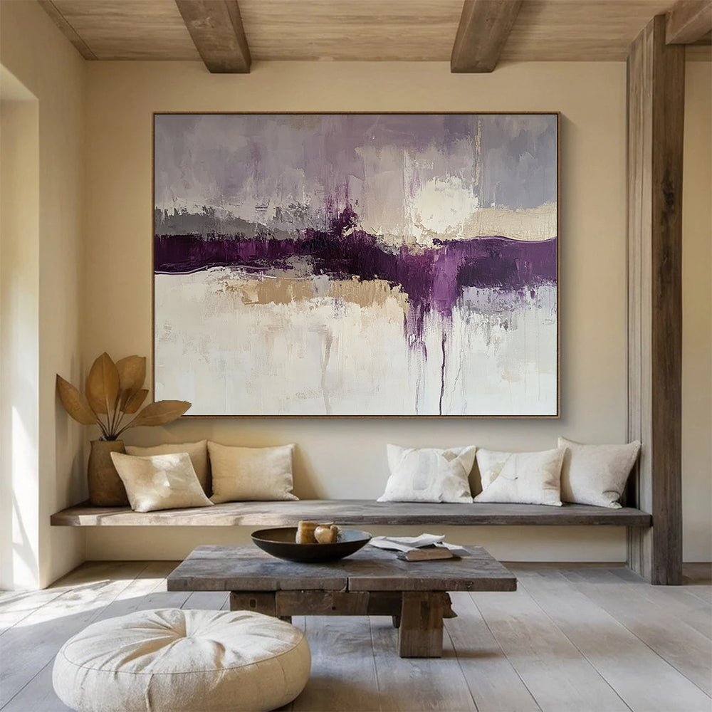 Purple - Toned Abstract Landscape Painting with Subtle Color Blends ABS248
