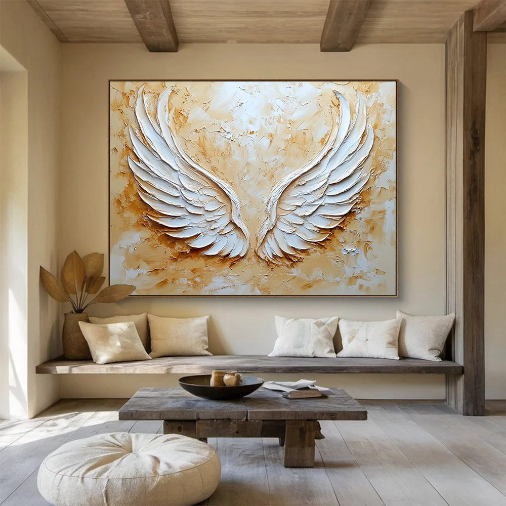 Textured Angel Wings: Inspirational Symbol in Relief Abstract Painting ABS165