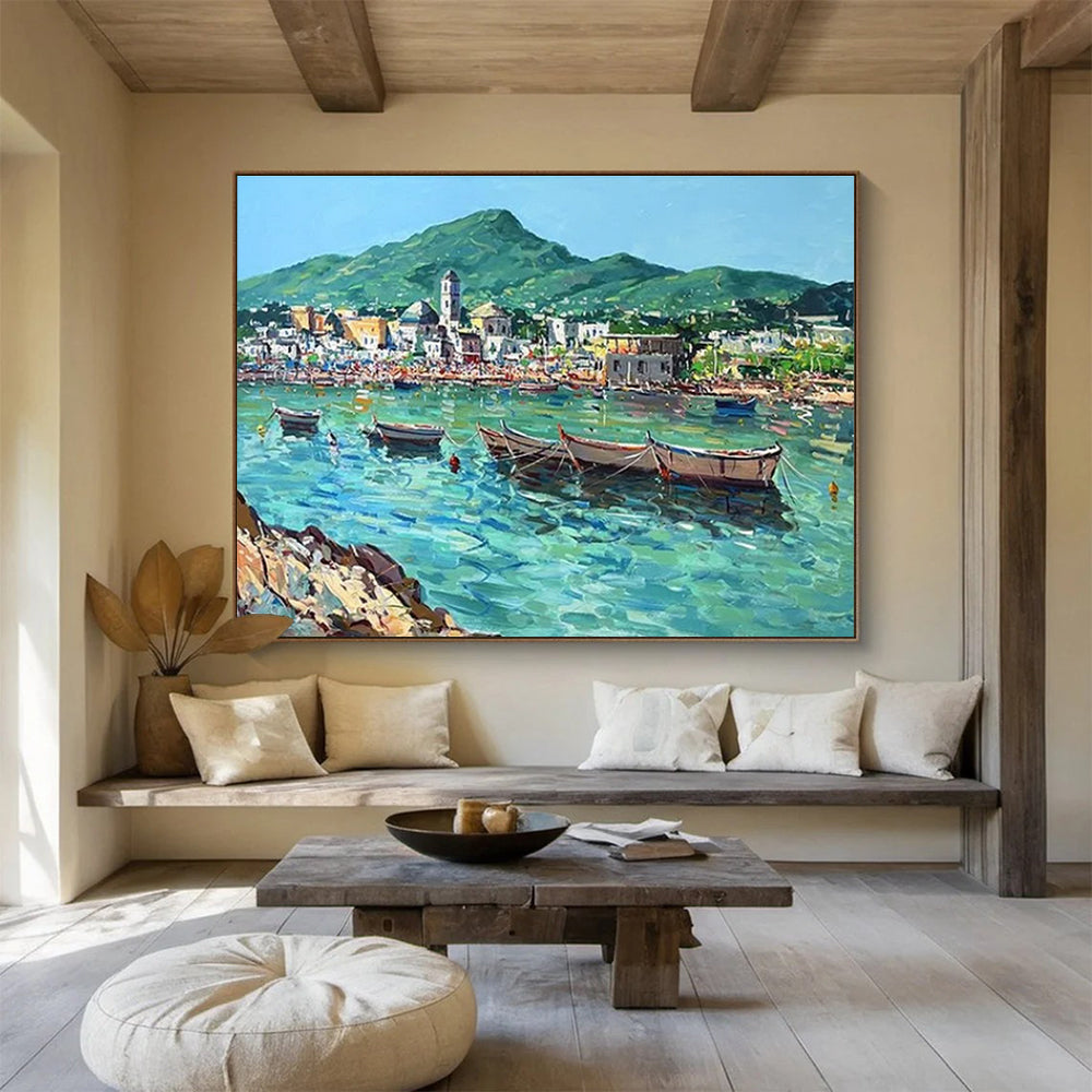 Coastal Boats Abstract Painting for Seaside Resort Lobbies YHT467