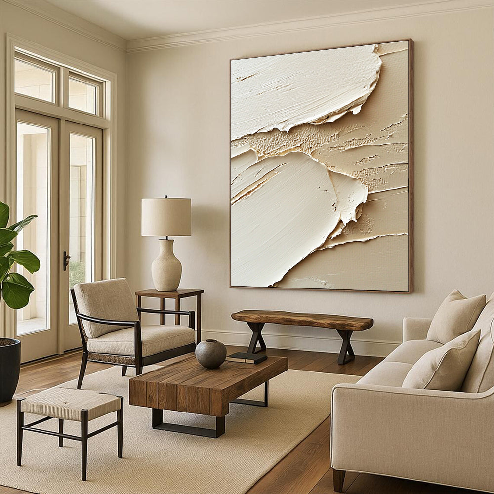 Textured Beige Layers Abstract Painting for Neutral - Themed Living Rooms GAB1322