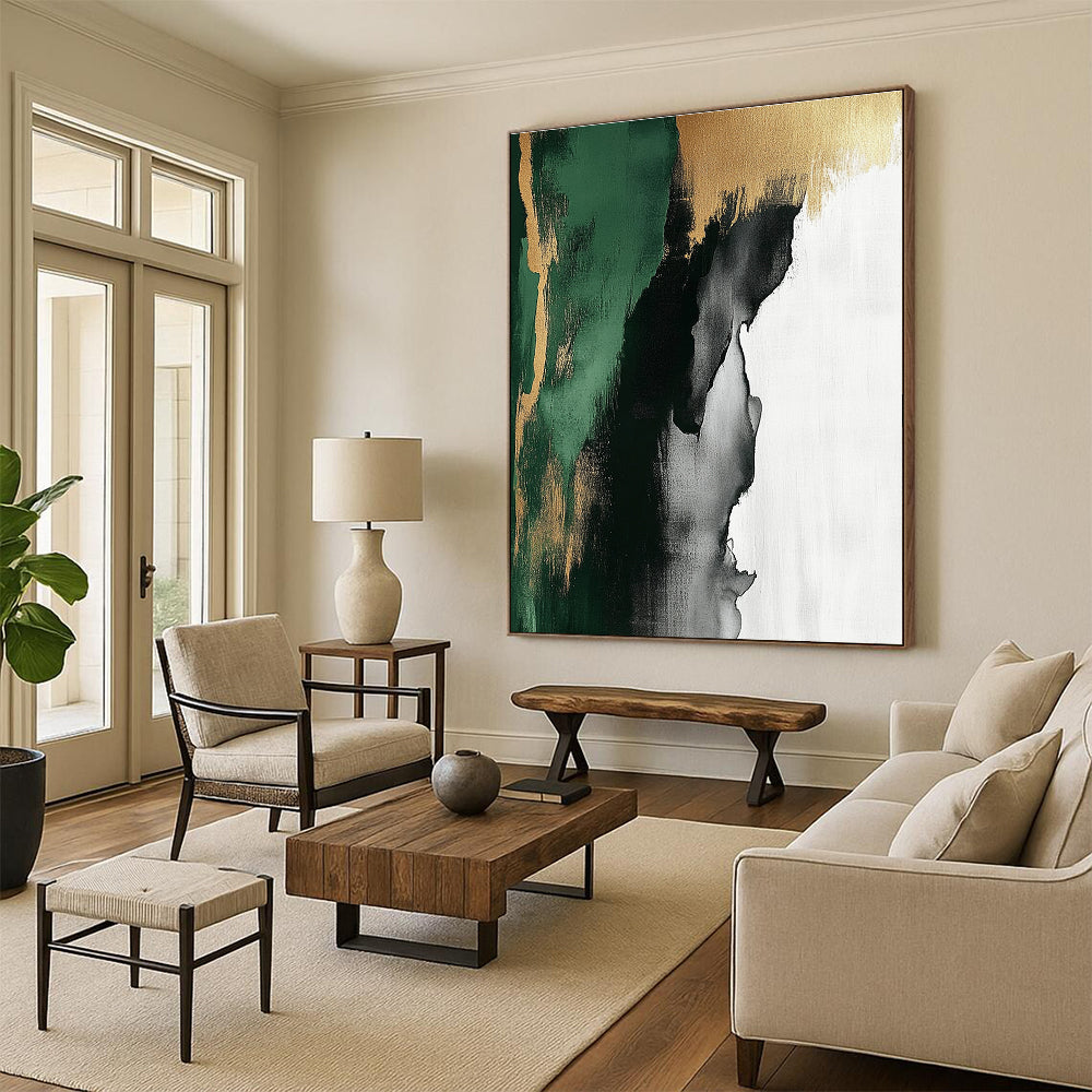 Green Gold Black Abstract Painting with Nature - Inspired Hues WINK633