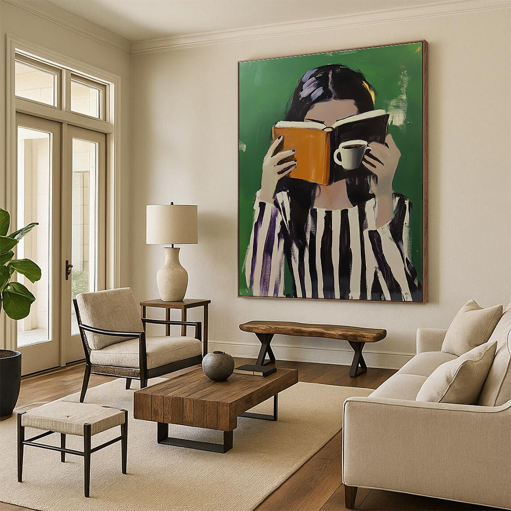 Woman Reading with Coffee - Intimate Daily Life Abstract Art GAB0424