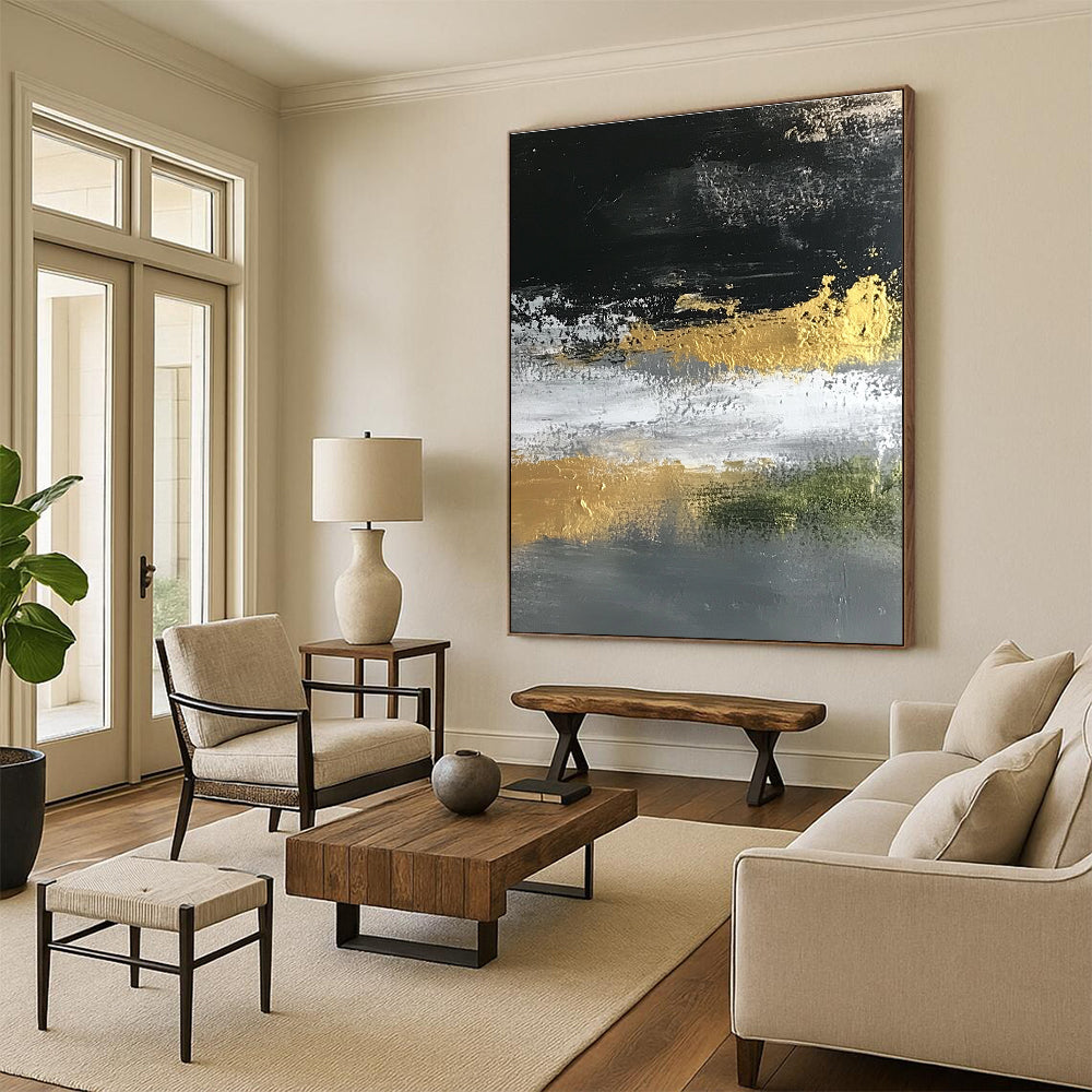 Black, Gold, and Gray Abstract Painting with Luxe Accents WINK248