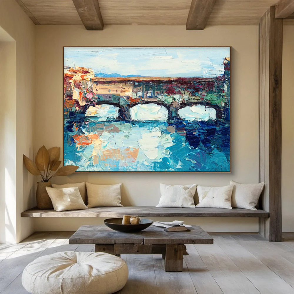 Ancient Bridge Abstract Painting for Riverfront Restaurant Dining Areas YHT455