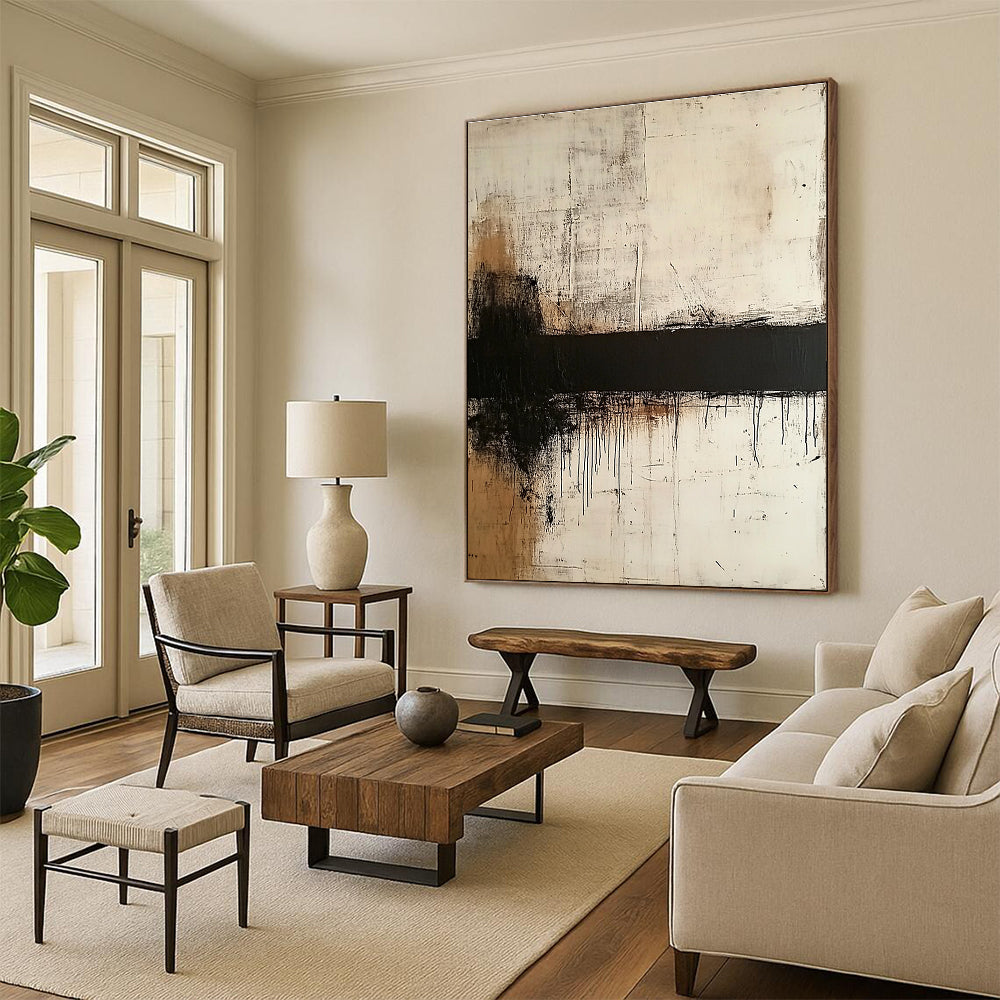 Monochrome Drip Abstract Painting for Industrial - Inspired Lofts GAB1010