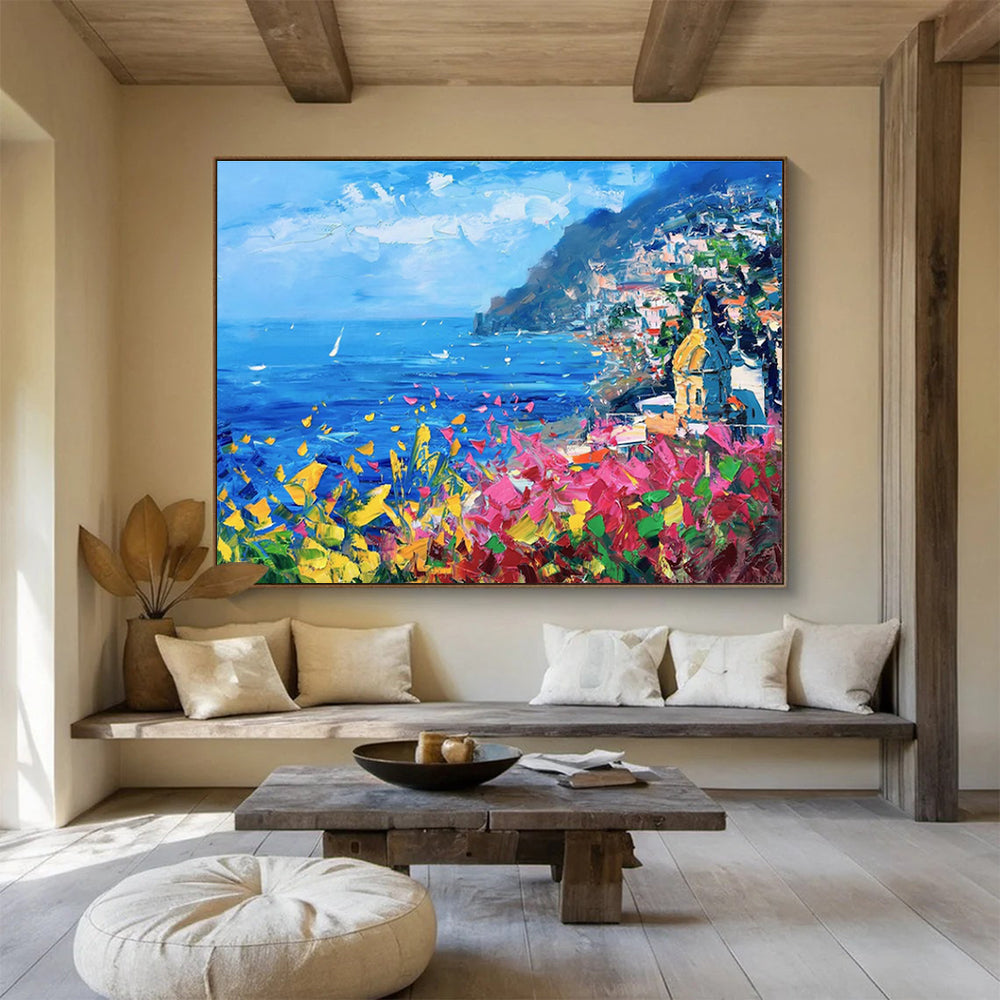 Vibrant Coastal Abstract Painting for Tropical Resort Lobbies YHT429
