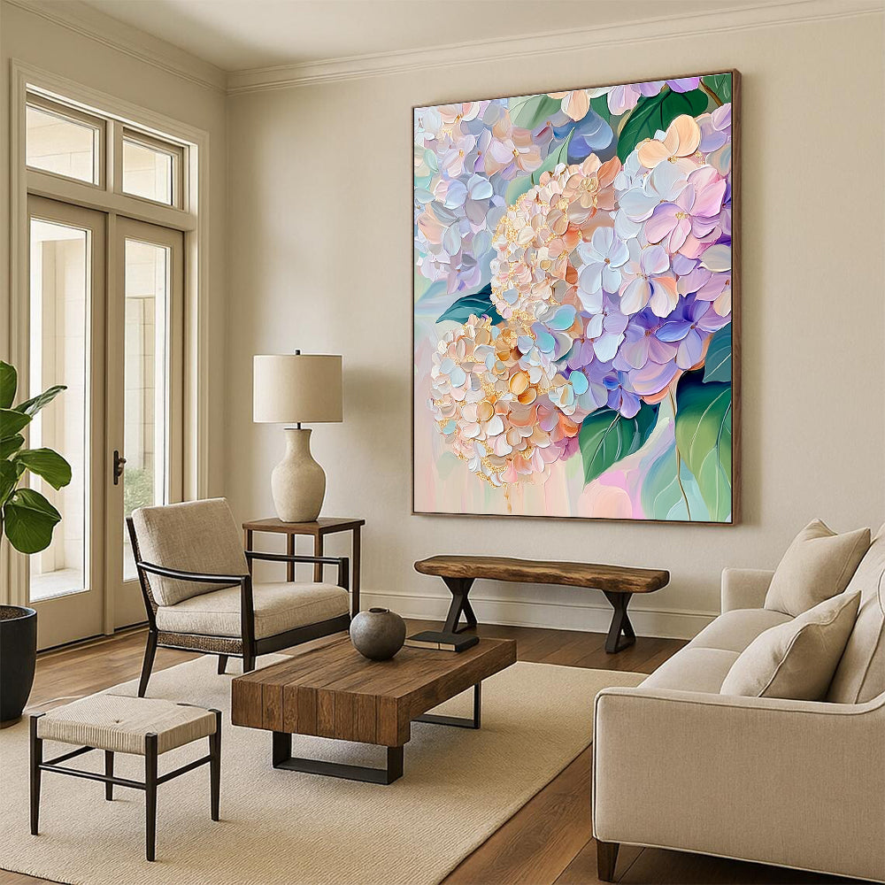 Colorful Hydrangea Blooms Vibrant Floral Abstract Painting GAB0306