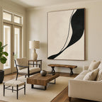 Black and Beige Curved Abstract Painting with Fluid Lines WINK843