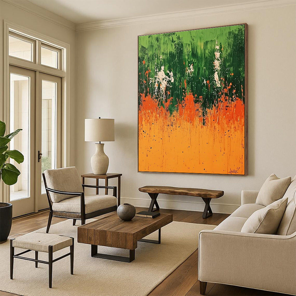 Green Field Abstract Painting with Vivid Nature Hues WINK491