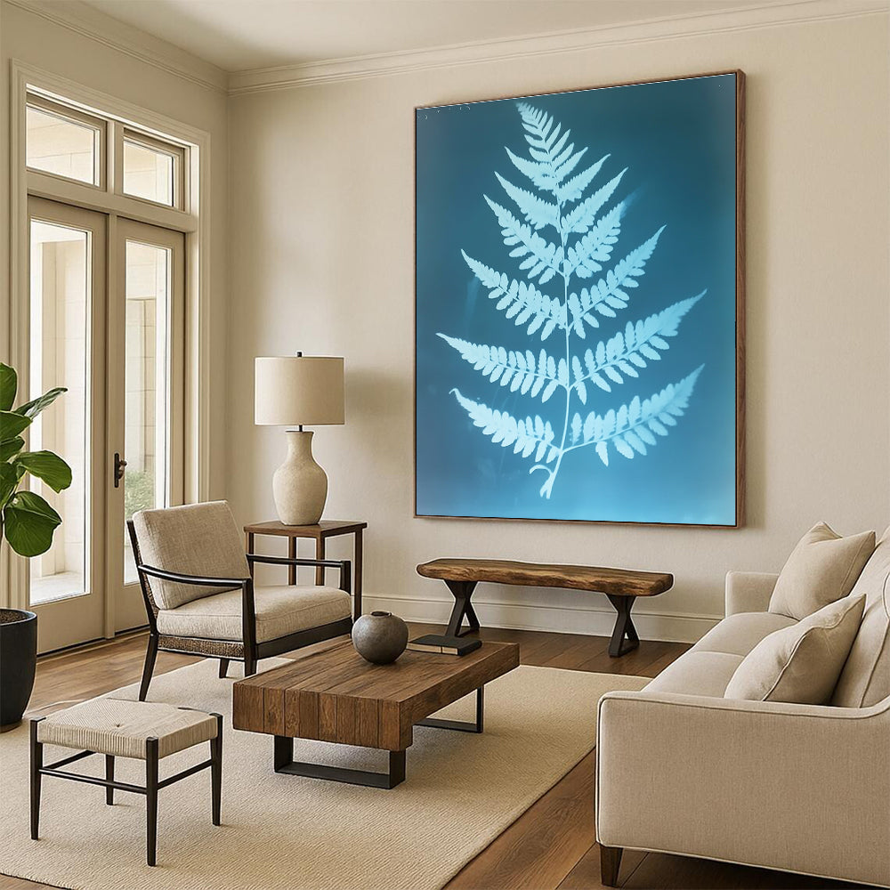 Fern Leaf Blueprint Abstract Painting for Nature - Inspired Home Offices GAB1327