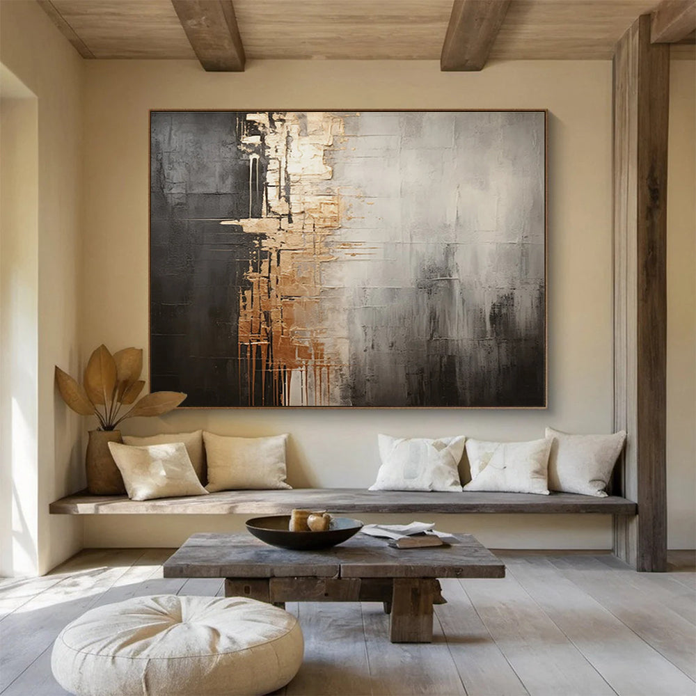 Gray and Gold Abstract Fusion Painting for Sophisticated Office Boardrooms YHT319