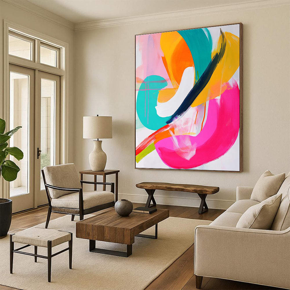 Colorful Curved Abstract Painting with Playful Rhythm WINK731