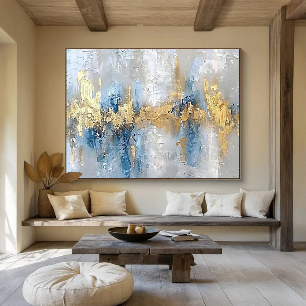 Blue - Gold Abstract Elegant Painting for Modern Spaces YHT045