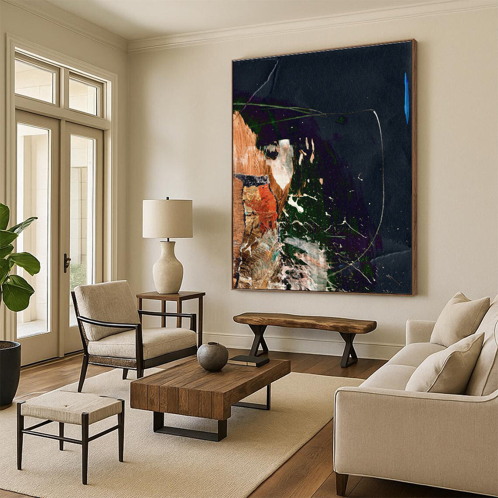 Dark - Hued Collage Abstract Painting for Avant - Garde Art Spaces HENG170