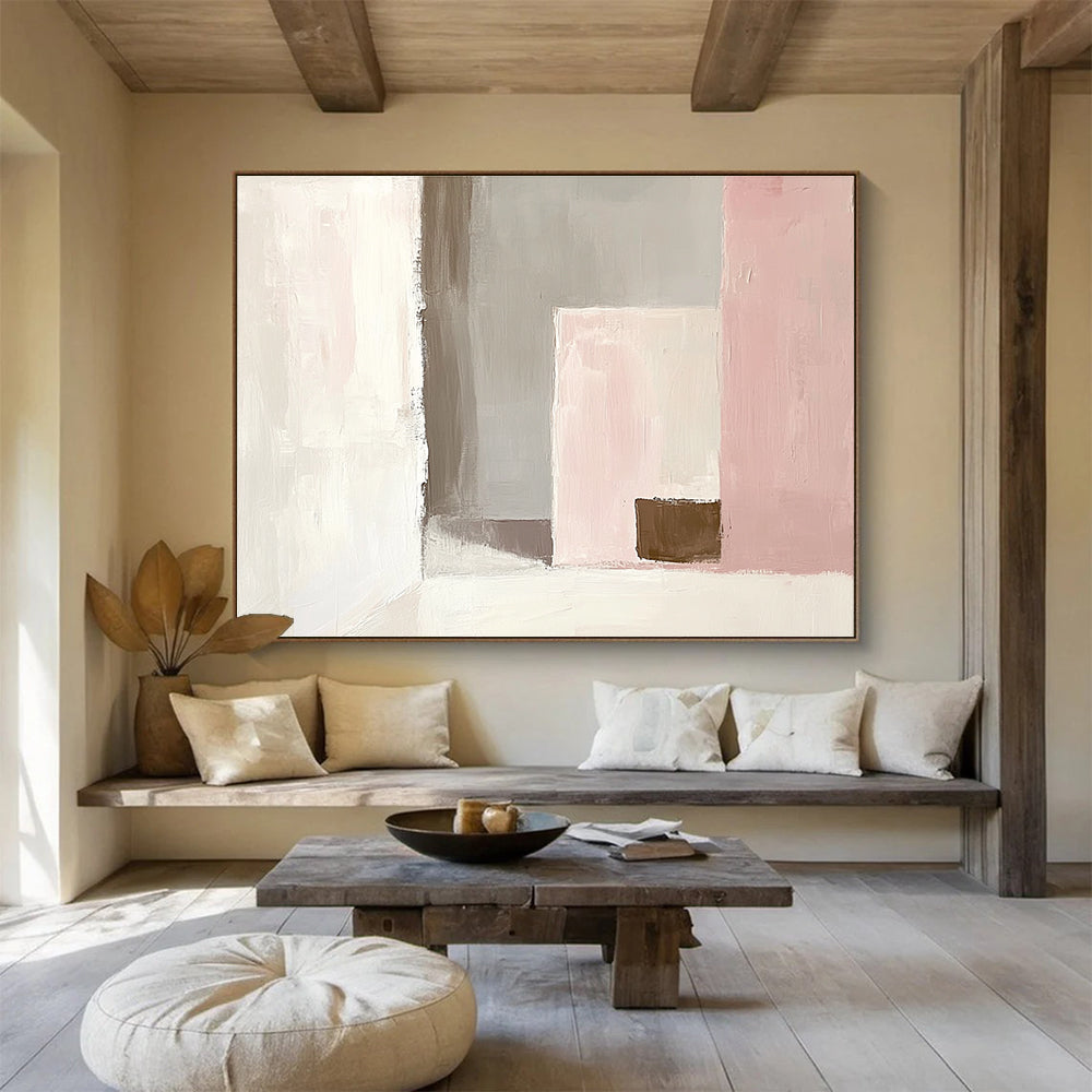 Pink and Brown Minimalist Abstract with Geometric Forms Abstract Painting ABS380