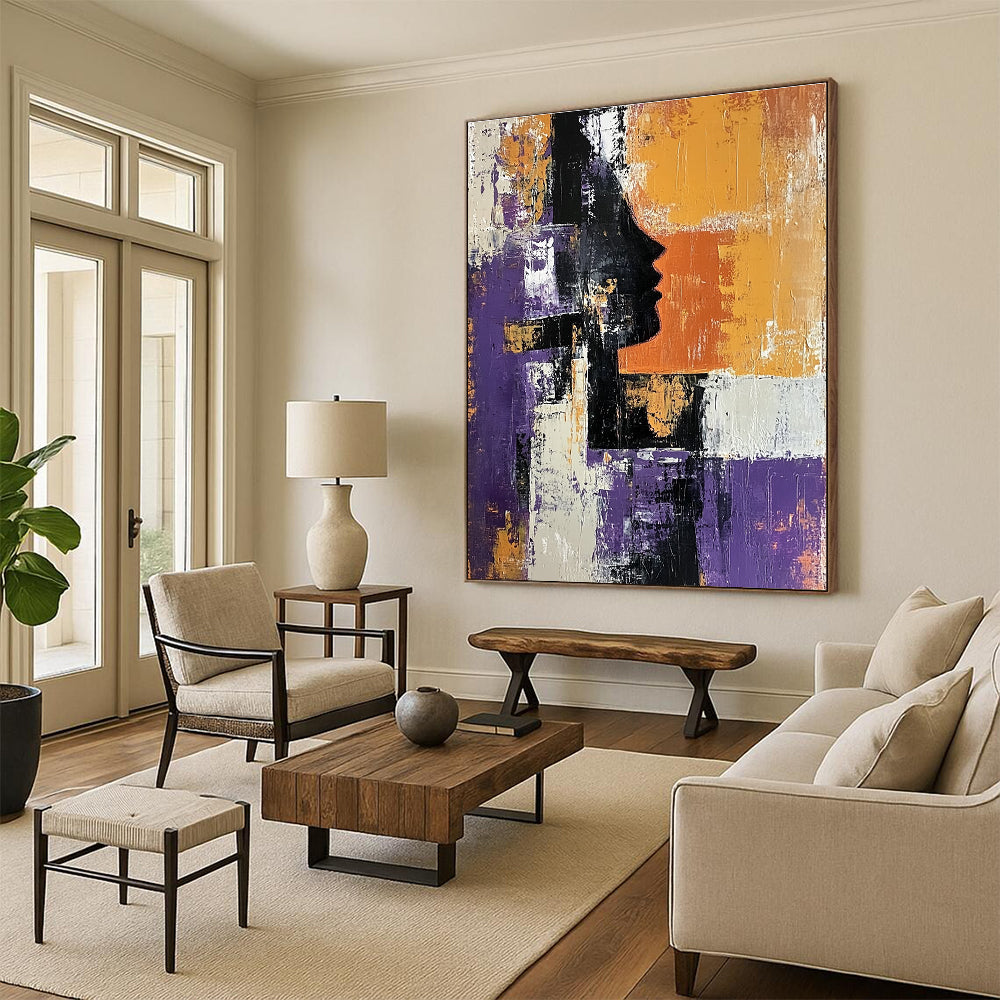 Purple and Orange Silhouette Abstract Painting for Artistic Spaces GAB0696