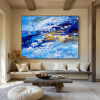 Blue and Gold Wave Abstract Painting for Nautical - Inspired Lounges YHT345