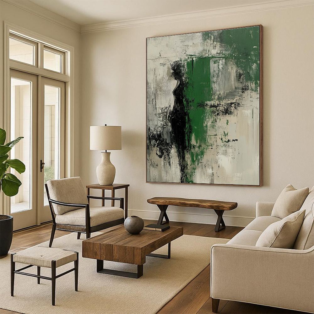 Abstract Figure in Green Painting with Enigmatic Presence WINK526
