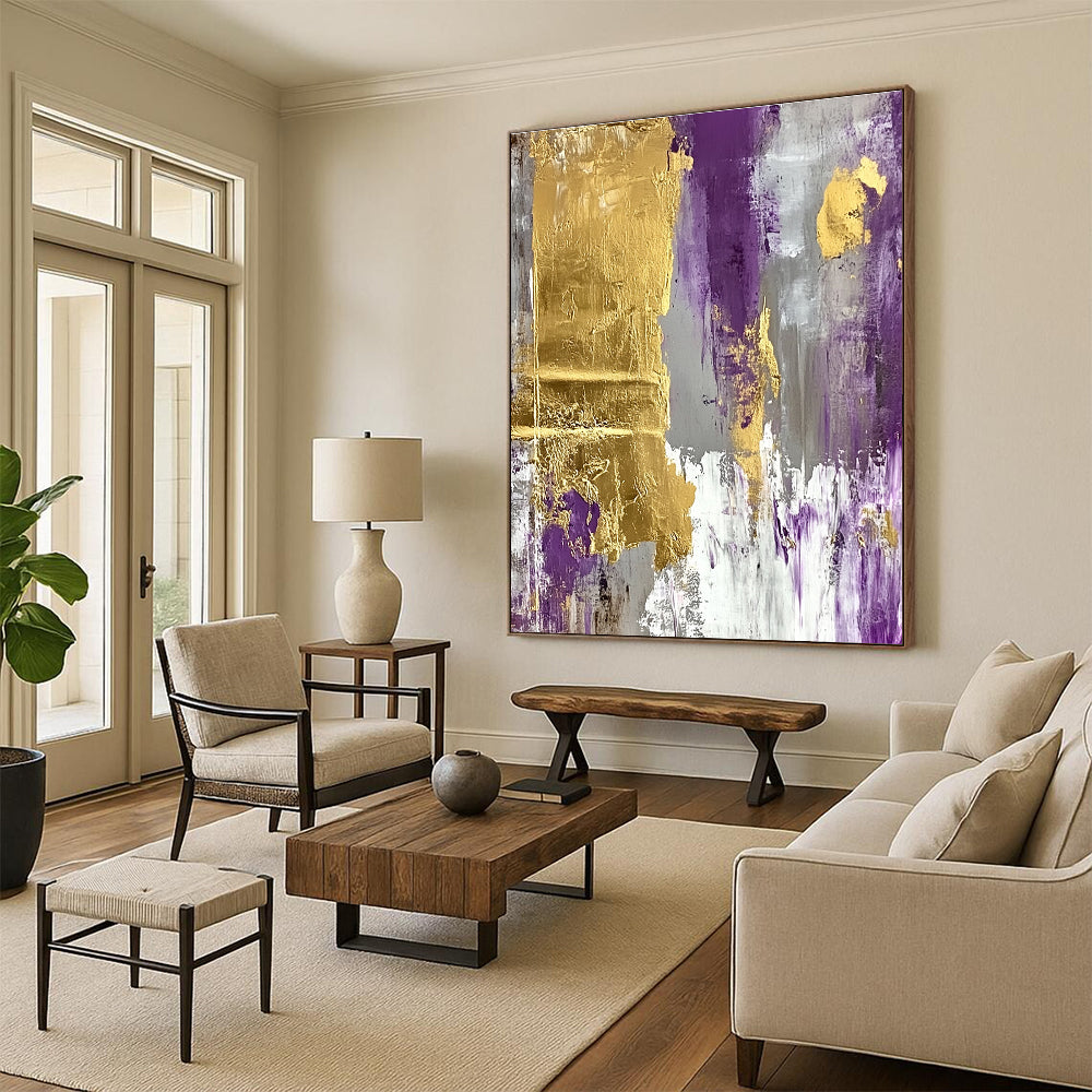 Purple - and - Gold Abstract Painting with Regal Flair WINK327