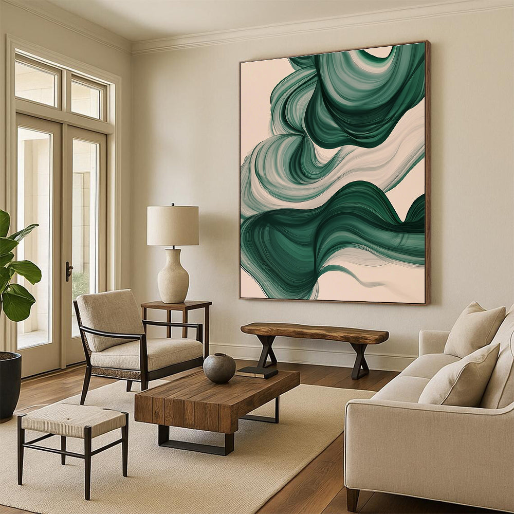 Green Abstract Waves Painting with Nature's Flow WINK423