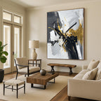 Black White and Gold Splash Abstract Painting with Dynamic Luxury WINK020