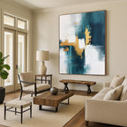 Teal Gold White Abstract Painting with Flowing Luxury WINK676