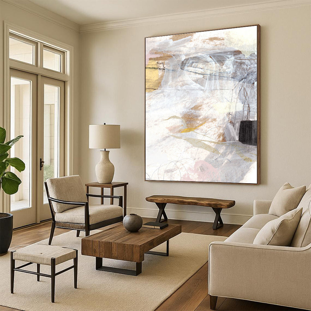 Mixed Media Abstract with Soft Tones Painting for Serene Bedroom Retreats HENG187