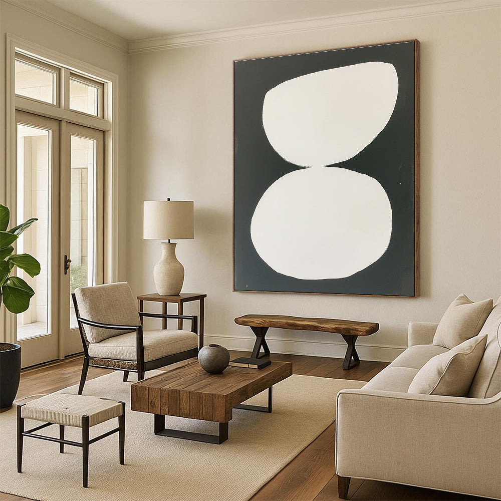 White Organic Shapes on Black Abstract Painting with Clean Contrast WINK269
