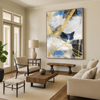 Abstract Cat Silhouette Painting with Golden Accents GAB0661