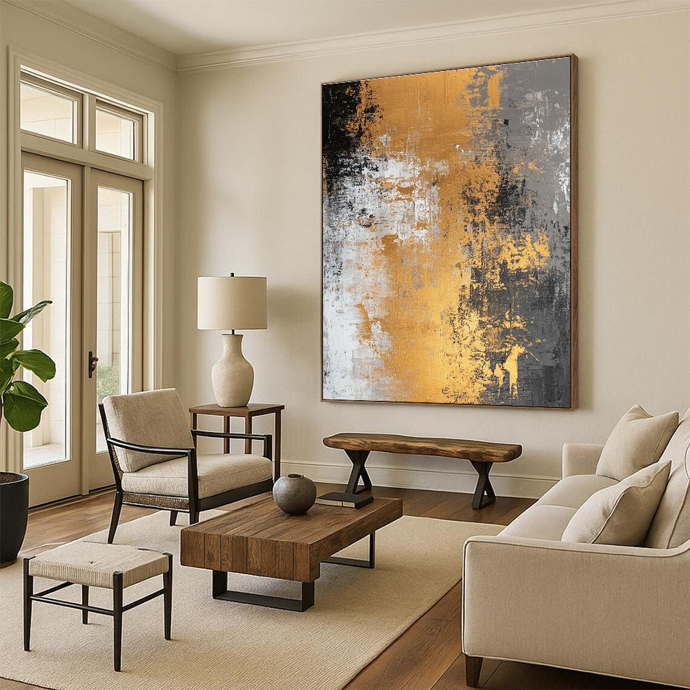 Gold Gray and White Abstract Painting with Rustic Luxury WINK318