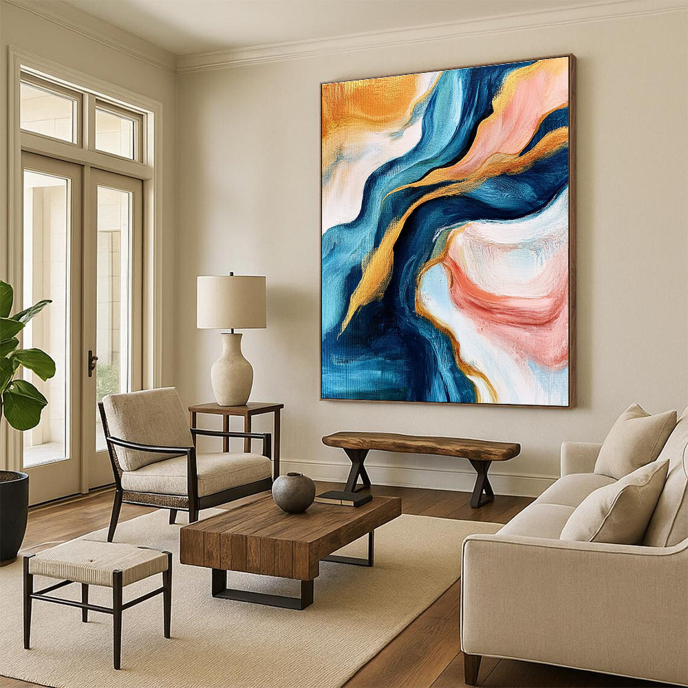 Blue Gold Pink Abstract Painting with Fluid Grace WINK464