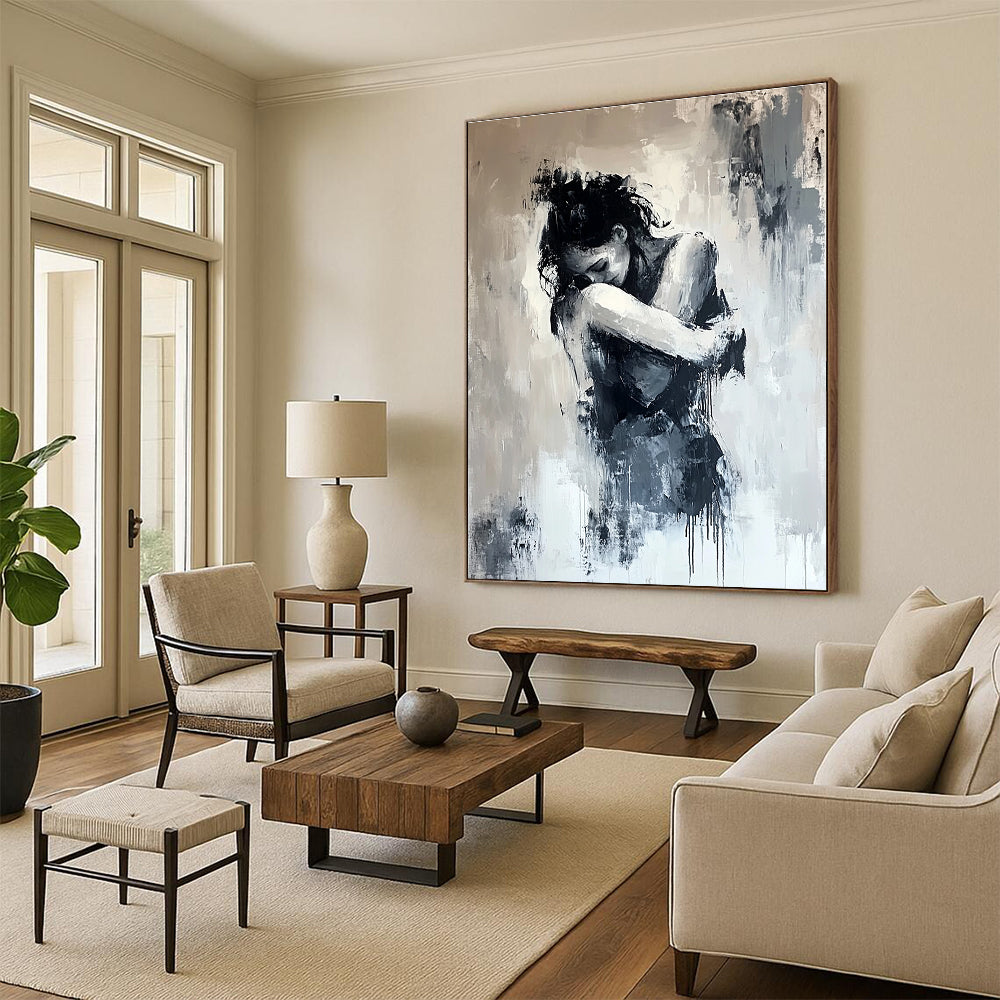 Monochrome Figure Abstract Painting for Emotional Impact GAB0717