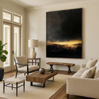 Dark Landscape with Golden Light Abstract Painting of Mysterious Dusk GAB0110