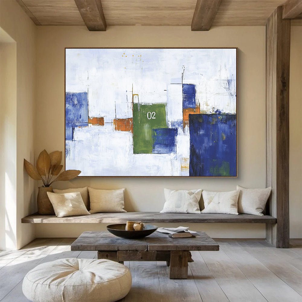 Abstract Geometric "02" with Colorful Blocks Abstract Painting ABS323