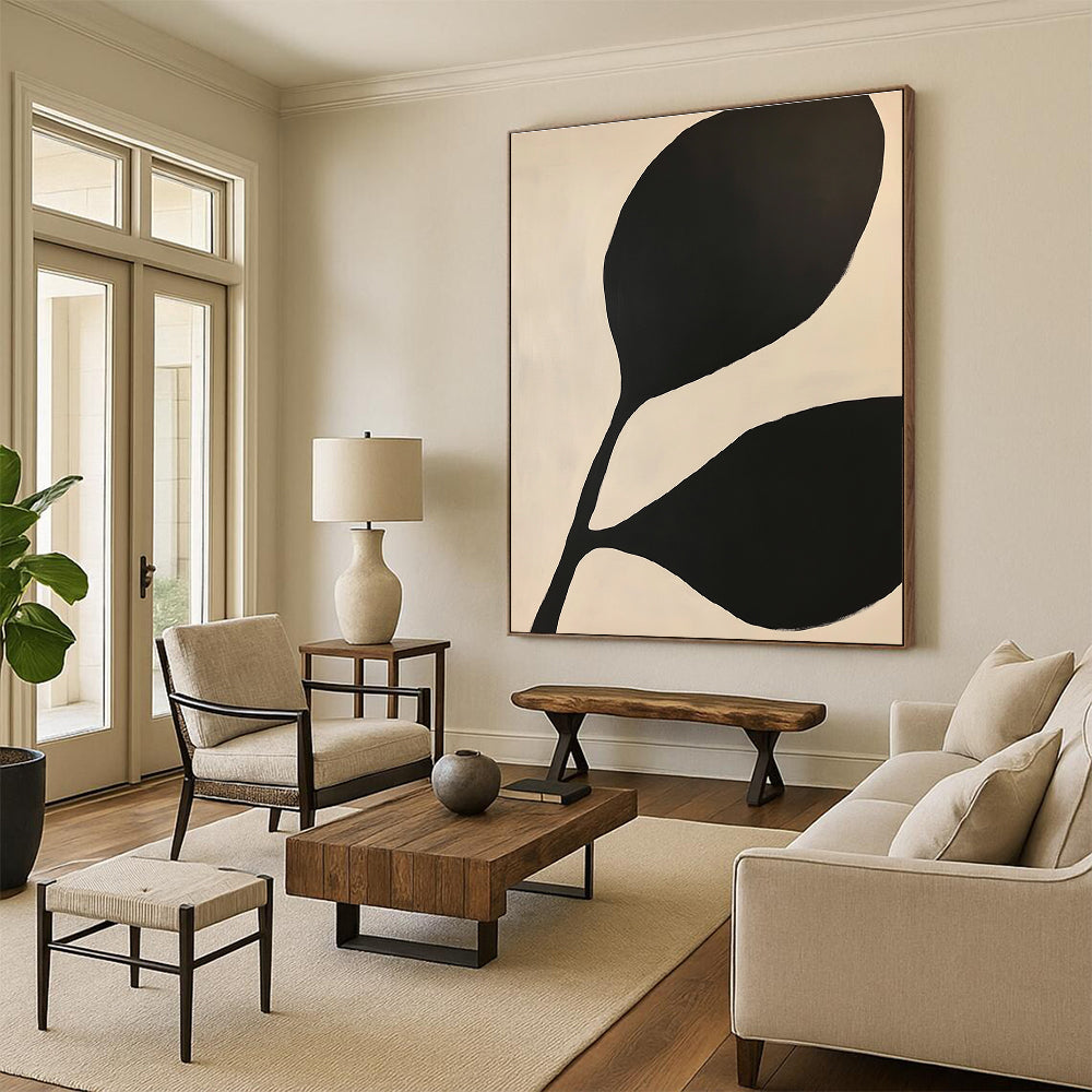 Large Black Leaves Abstract Painting of Bold Nature GAB0215