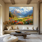 Colorful Mountain Lake Meadow Painting with Vibrant Natural Beauty ABS577