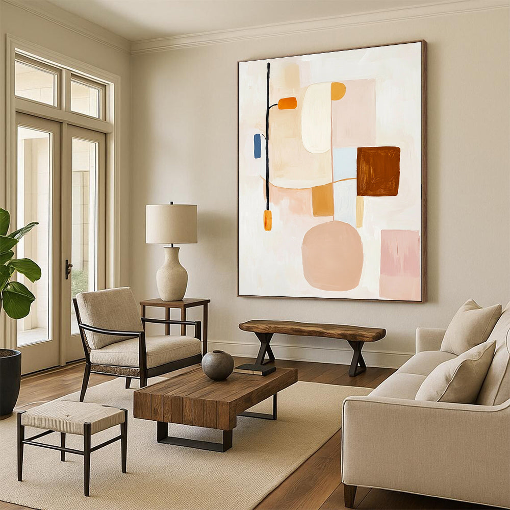Soft Pastel Shapes Abstract Painting for Serene Interiors GAB0687
