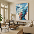 Blue Ocean Wave - Masked Face Abstract Painting for Contemporary Art Galleries HENG347