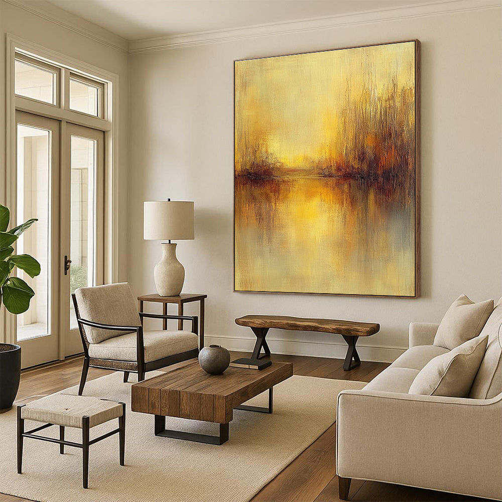 Golden River Landscape Abstract Painting for Rustic - Style Wine Cellars GAB1279