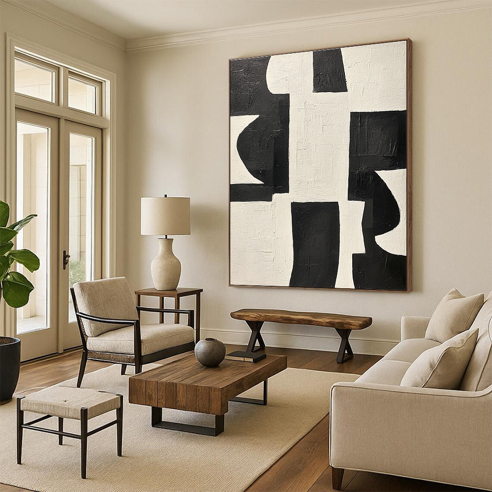 Black and White Geometric Abstract Painting for Modern Minimalist Interiors GAB0790