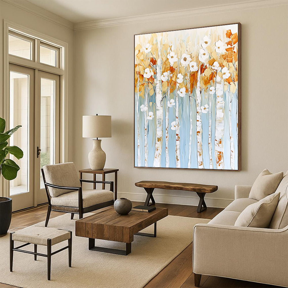 Floral Birch Tree Abstract Painting for Feminine Boudoirs GAB0754