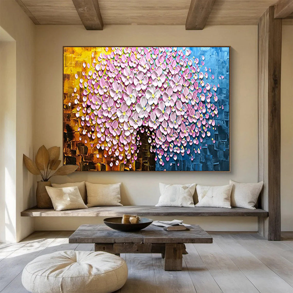 Pink Blossom Tree Abstract Painting for Romantic Bedroom Retreats YHT231