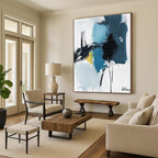 Bold Blue and Black Strokes Abstract Painting of Energetic Expression GAB0205